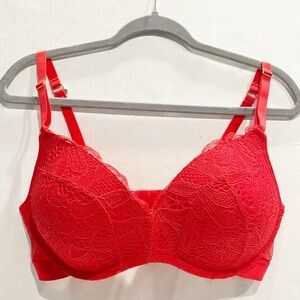 Lively Red Lace Bra Molded Cups Wireless Back Hook Sz 38D Women Plus